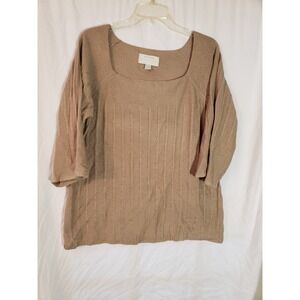 Women's Avenue Tan 3/4 Sleeve Sweater Size 14/16 (H298)